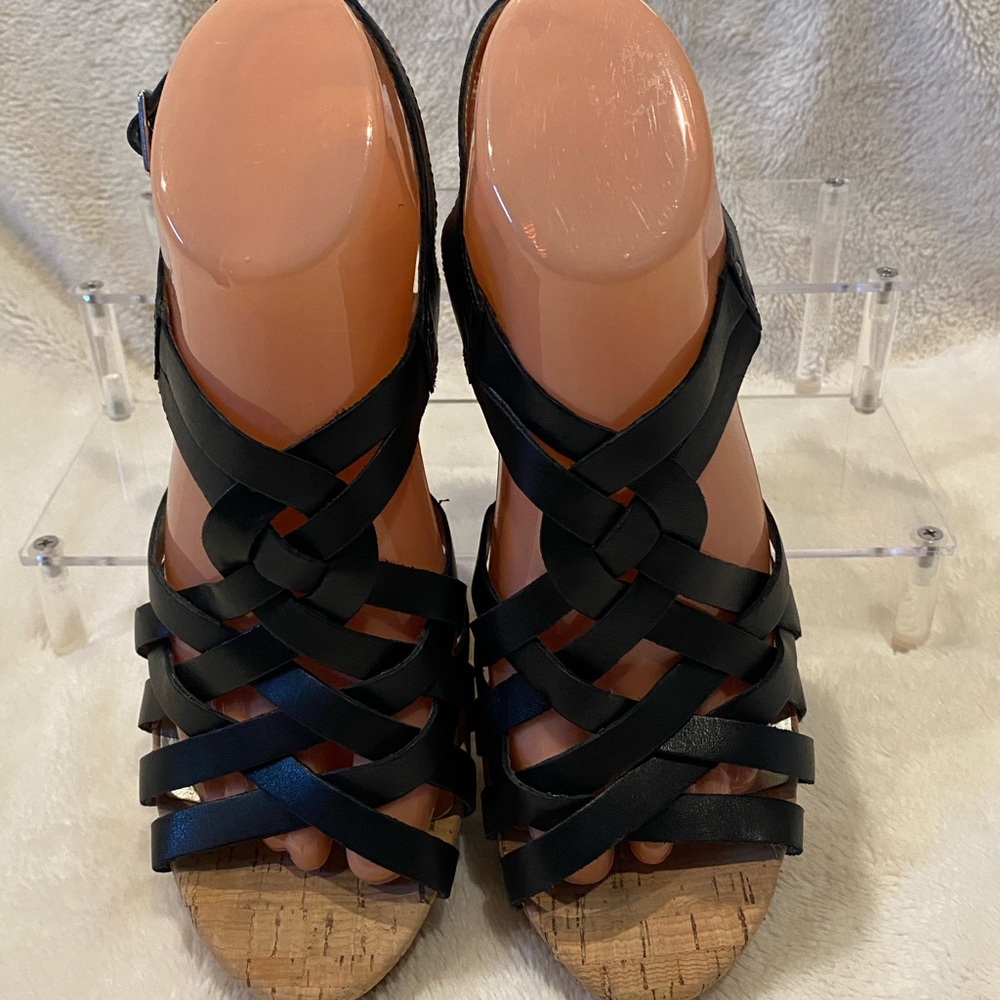Guess WGeppie Black Strappy Leather Cork Wedge Slingback Sandals Size 9 VGC - Picture 4 of 16